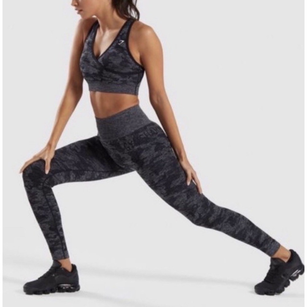 Gymshark Leggings Womens XS Camo Seamless Black Grey Scrunch Butt EUC